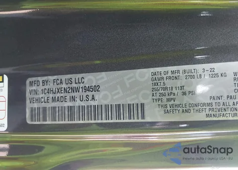 2022 Jeep Wrangler Unlimited Sahara 4X4 z USA, uszkodzony, nr VIN 1C4HJXEN2NW194502